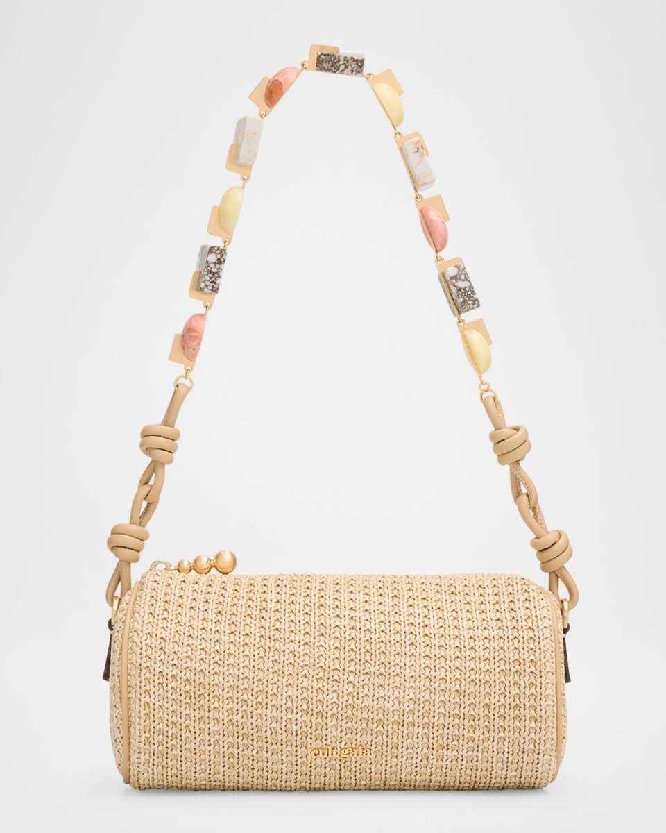 Zozina Stone-Embellished Raffia Shoulder Bag